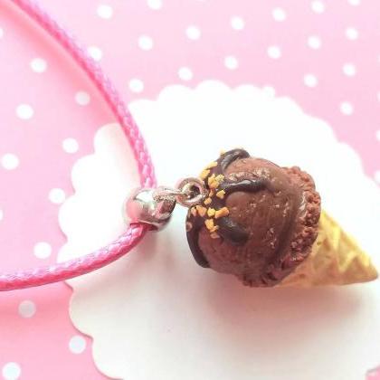 Ice Cream Cone Necklace - Chocolate Ice Cream..