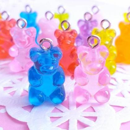 6 Gummy Bear Charms, Resin, Mixed Colors, Fake..