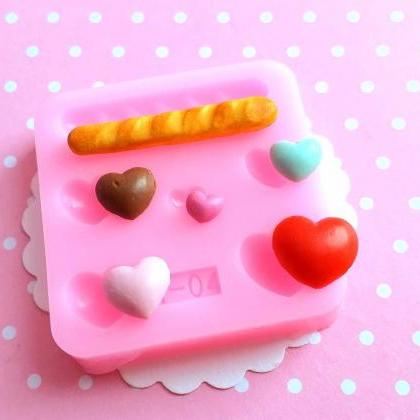 Hearts And Bread Silicone Mold, Cookie Polymer..