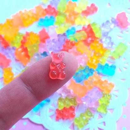10 Miniature Gummy Bears Cabochons, Resin, Random..