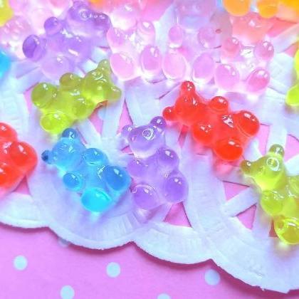 10 Miniature Gummy Bears Cabochons, Resin, Random..