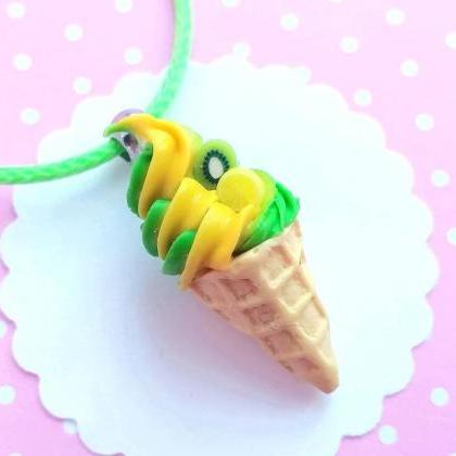 Swirl Ice Cream Necklace - Kiwi Ice Cream Jewelry..