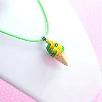 Swirl Ice Cream Necklace - Kiwi Ice Cream Jewelry..
