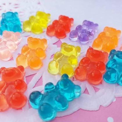 6 Squishy Gummy Bear Cabochons, Resin, Mixed..