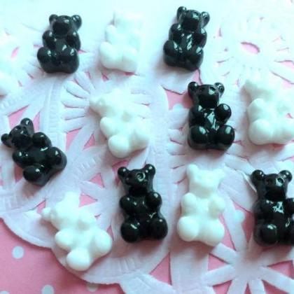 6 Miniature Gummy Bears Cabochons, Black Or White,..