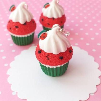 Watermelon Cupcake Charm - Miniature Food - Kawaii..