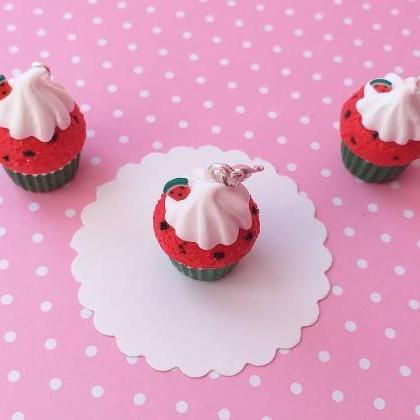 Watermelon Cupcake Charm - Miniature Food - Kawaii..