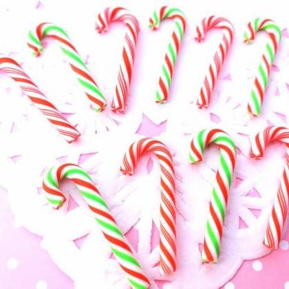 4 Christmas Candy Cane Cabochons, Polymer Clay,..