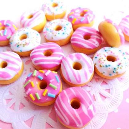 4 Pink Donut Cabochon, Decoden, Diy, Fake Food..