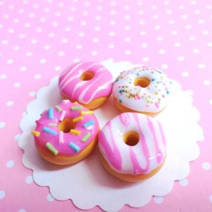 4 Pink Donut Cabochon, Decoden, Diy, Fake Food..