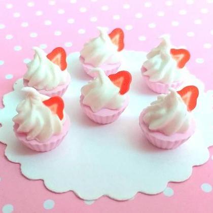 4 Pcs Dollhouse Miniature Strawberry Cupcake, Fake..