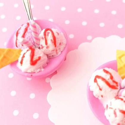 Ice Cream Bowl Charm - Miniature Food - Kawaii..