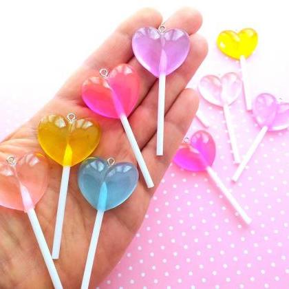 2 Heart Lollipops, Kawaii, Fake Food Charms, Gift..
