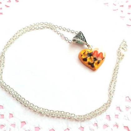 Waffle Heart Necklace - Charm Necklace Pendant -..