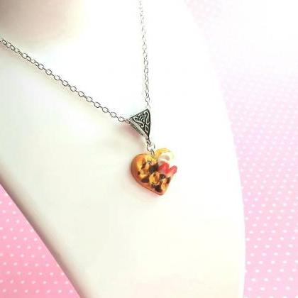 Waffle Heart Necklace - Charm Necklace Pendant -..