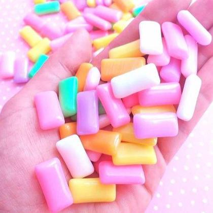 5 Chewing Gum Cabochons, Resin Chicklet Gum, Mixed..