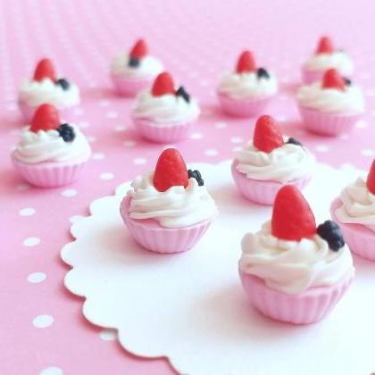 4 Pcs Dollhouse Miniature Strawberry Cupcake, Fake..