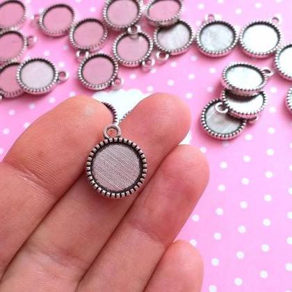 20 Cabochon Frame Charms Antique Silver Tone, Fits..