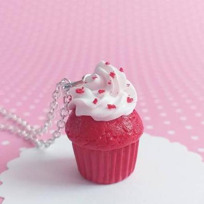 Red Velvet Cupcake Necklace - Charm Necklace..