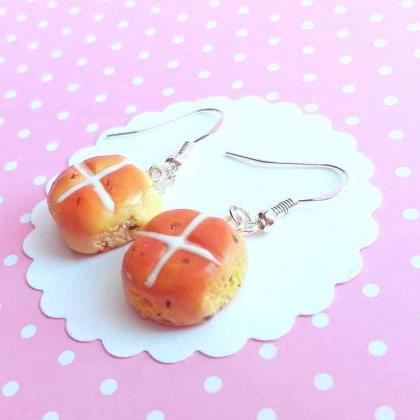 Cross Buns Earrings -food Jewelry - Miniature..
