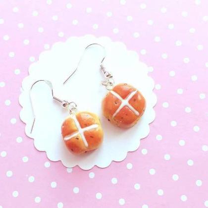 Cross Buns Earrings -food Jewelry - Miniature..