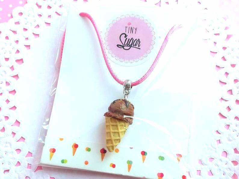 Ice Cream Cone Necklace - Chocolate Ice Cream Jewelry - Charm Necklace Pendant - Food Jewelry - Kawaii Fashion - Gift
