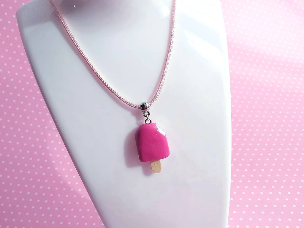 Popsicle Strawberry Necklace - Ice Cream Jewelry - Charm Necklace Pendant - Food Jewelry - Kawaii Fashion - Gift
