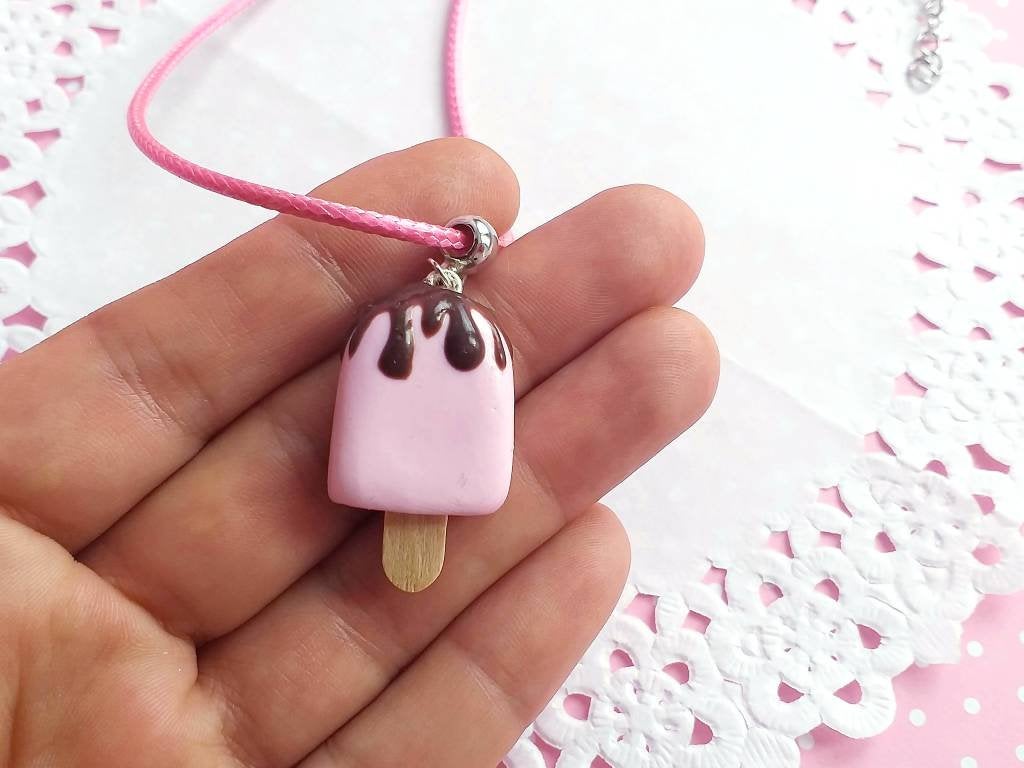 Popsicle Strawberry Necklace - Ice Cream Jewelry - Charm Necklace Pendant - Food Jewelry - Kawaii Fashion - Gift