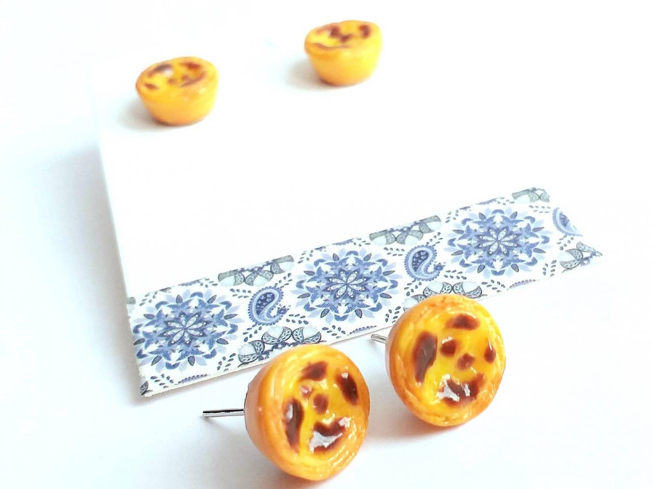 Portuguese Egg Tart Stud Earrings -food Jewelry - Miniature Food- Stud Earrings - Portugal - Kawaii Jewelry - Gift