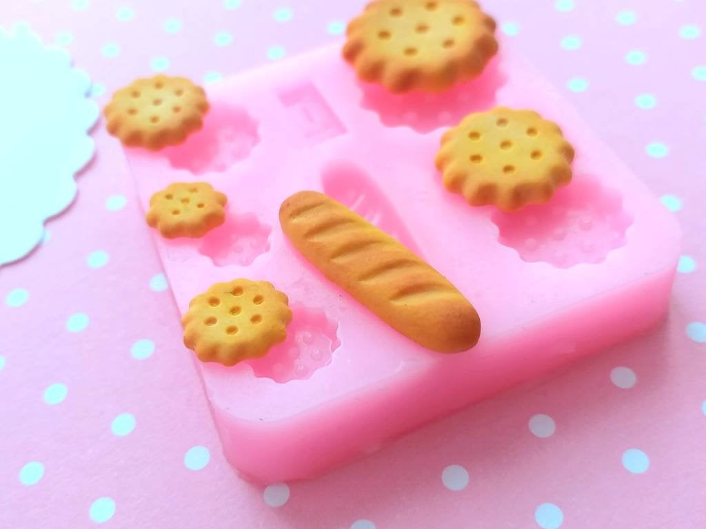 Cookies And Bread Silicone Mold, Cookie Polymer Clay Mold, Flexible Push Mold, Dollhouse Miniature Mold, Kawaii Decoden, Resin Mold, #9