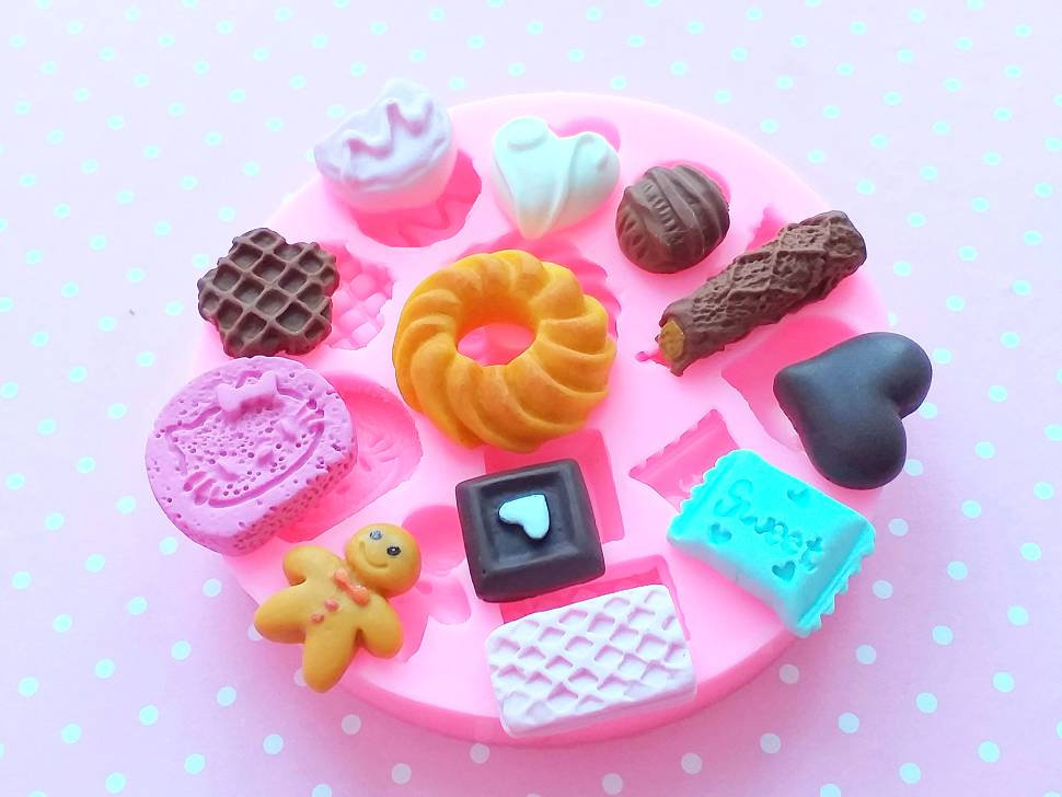 Chocolates, Cookies And Mixed Sweets Silicone Mold, Sweets Polymer Clay Mold, Flexible Push Mold, Dollhouse Miniature Mold, Resin Mold, #27