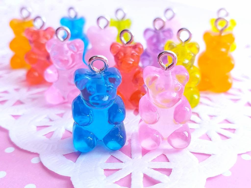 6 Gummy Bear Charms, Resin, Mixed Colors, Fake Food Charms, Flatback, Food Jewelry, Decoden, Fake Food