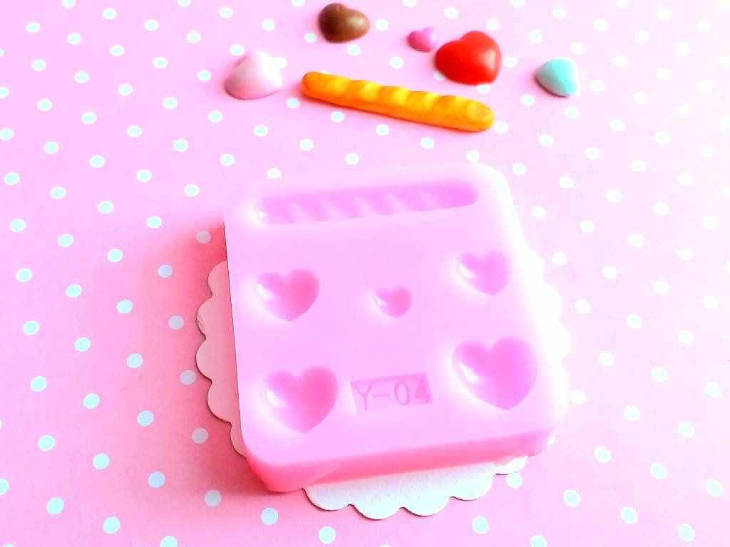 Hearts And Bread Silicone Mold, Cookie Polymer Clay Mold, Flexible Push Mold, Dollhouse Miniature Mold, Kawaii Decoden, Resin Mold, #28