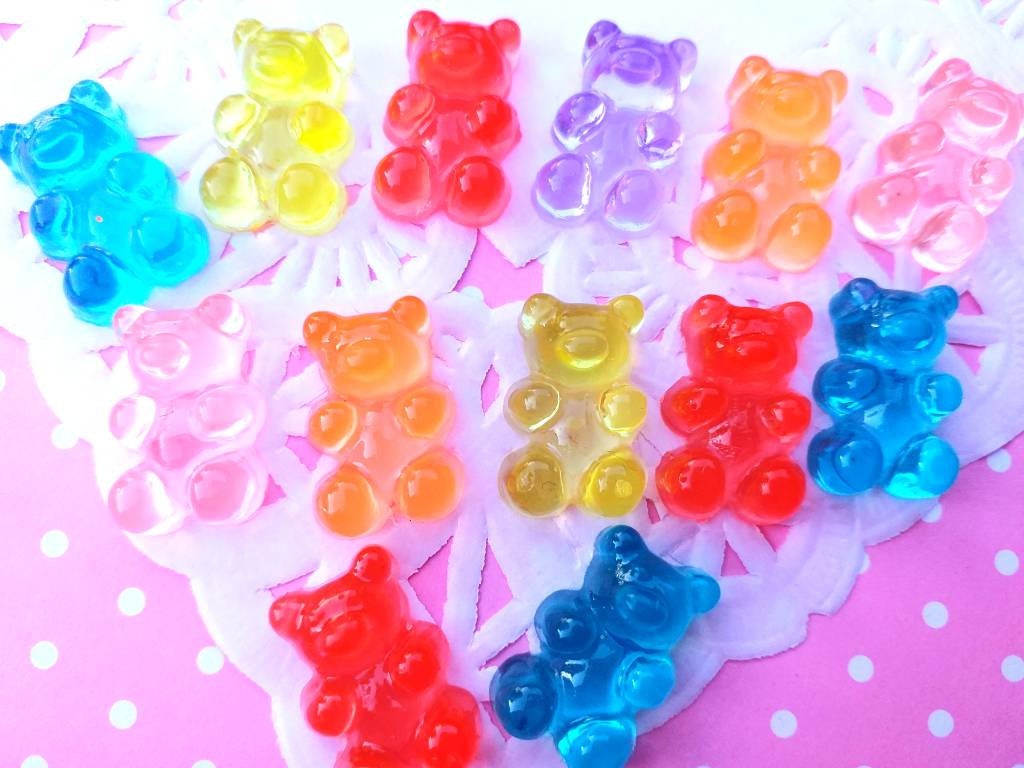 6 Squishy Gummy Bear Cabochons, Resin, Mixed Cabochons, Fake Food Cabochons, Flatback, Slime, Decoden, Fake Food