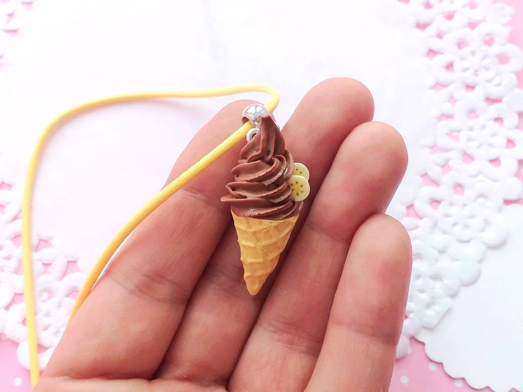 Swirl Ice Cream Necklace - Chocolate Ice Cream Jewelry - Charm Necklace Pendant - Food Jewelry - Kawaii Fashion - Gift