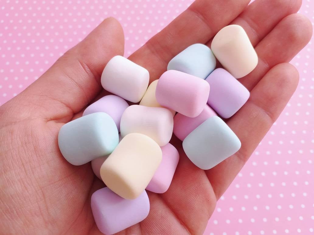 5 Rainbow Pastel Marsmallows Cabochons, Decoden, Diy, Fake Food Cabochons , Slime, Polymer Clay, Phone Case