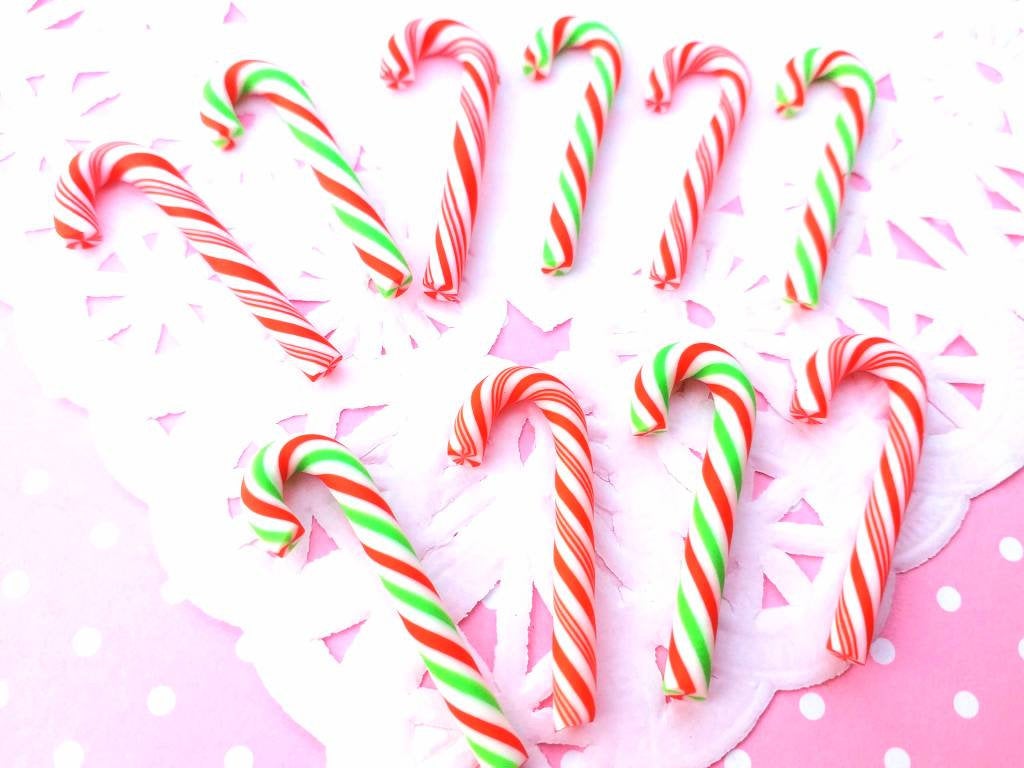 4 Christmas Candy Cane Cabochons, Polymer Clay, Mixed Cabochons, Flatback, Slime, Decoden, Fake Food Cabochons