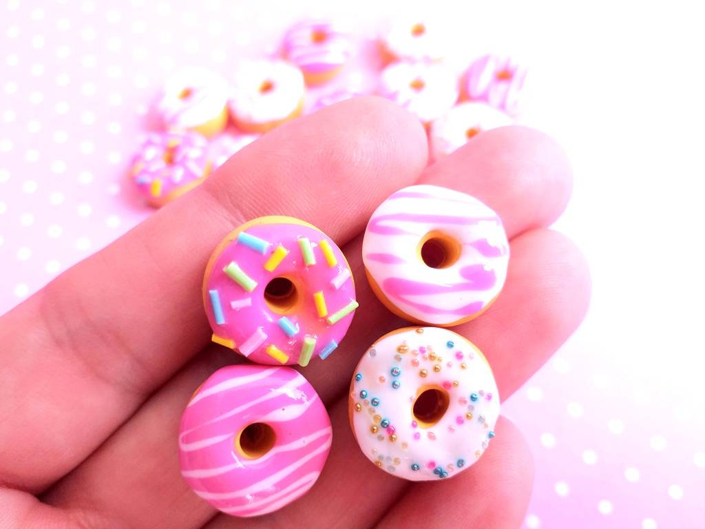 4 Pink Donut Cabochon, Decoden, Diy, Fake Food Cabochons , Slime, Polymer Clay, Phone Case, Scrapbooking