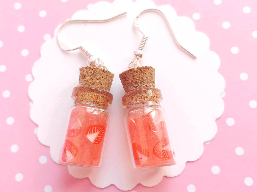 Strawberry Juice Earrings - Food Jewelry - Miniature Food- Dangle Earrings - Summer- Kawaii Jewelry - Gift