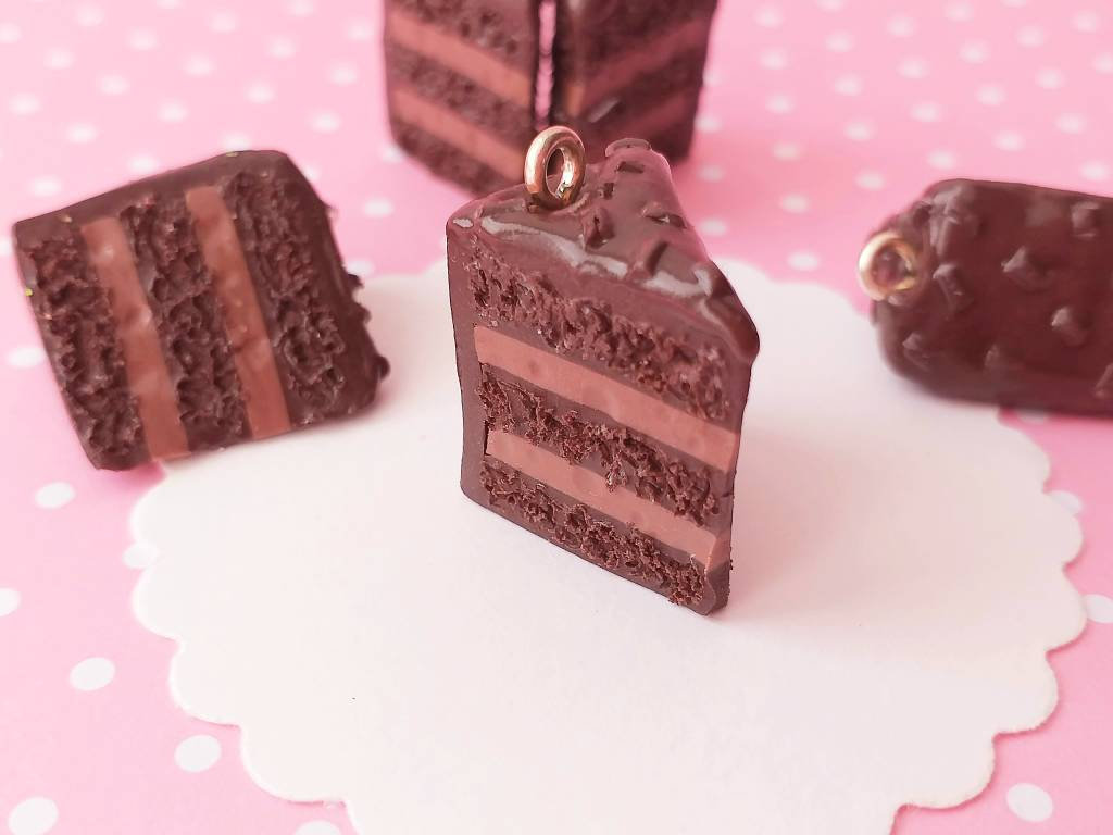 Chocolate Cake Charm - Miniature Food - Kawaii Charms - Polymer Clay Charms - Food Jewelry - Gift - Necklace Pendant - Food Keychain