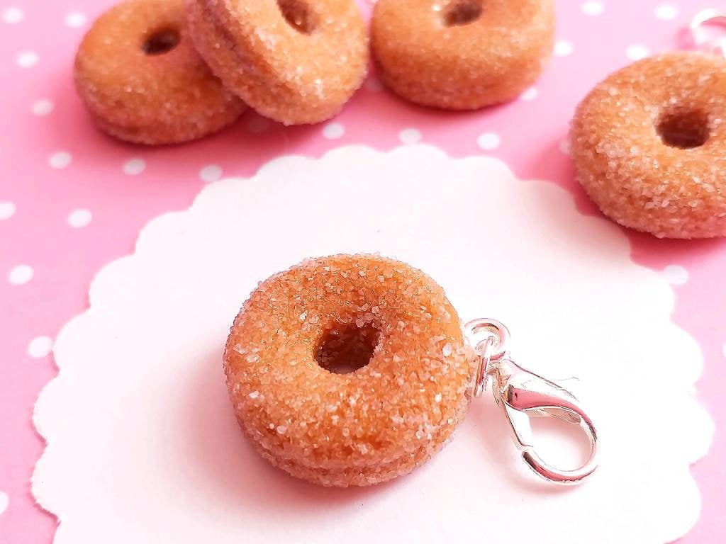 Apple Cider Donut Charm - Miniature Food - Kawaii Charms - Polymer Clay Charms - Food Jewelry - Gift - Necklace Pendant - Food Keychain