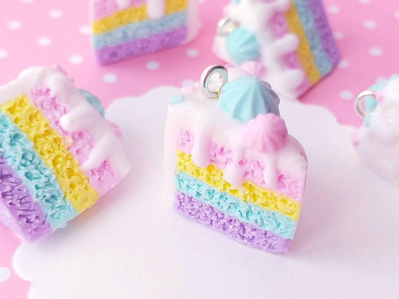 Rainbow Cake Charm - Miniature Food - Kawaii Charms - Polymer Clay Charms - Food Jewelry - Gift - Necklace Pendant - Food Keychain