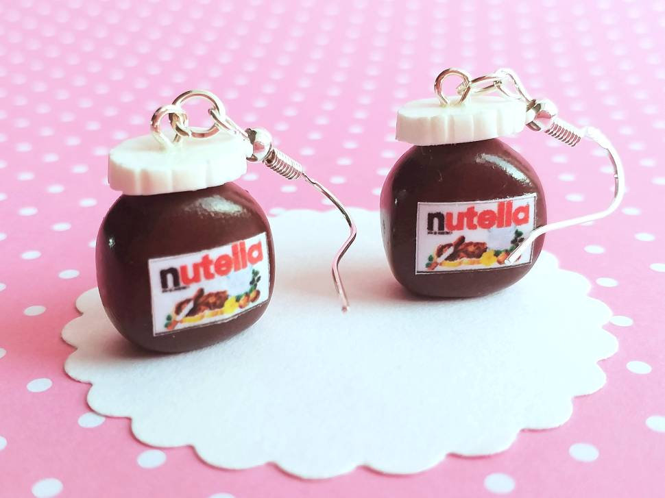 Nutella Earrings -food Jewelry - Miniature Food- Dangle Earrings - Nutella - Kawaii Jewelry - Gift