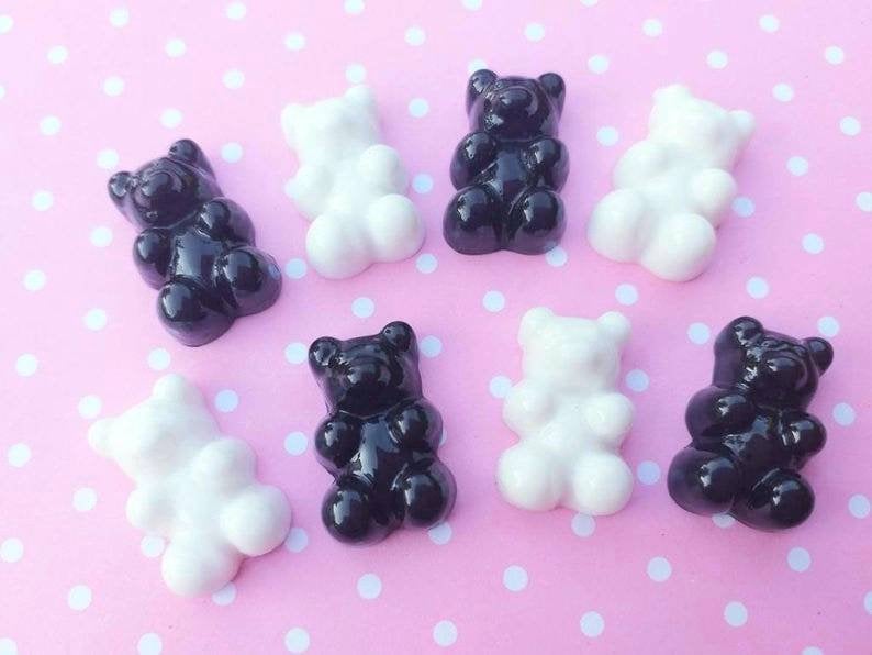5 Pcs - Black And White Gummy Bears Cabochons,mixed Cabochons, Flatback, Slime, Decoden, Fake Food